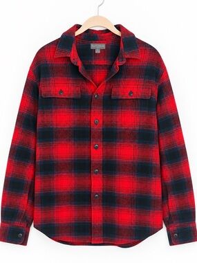 L.L.Bean Signature Archive Plaid Flannel Shacket Shirt Large Red Navy 100% Cotto